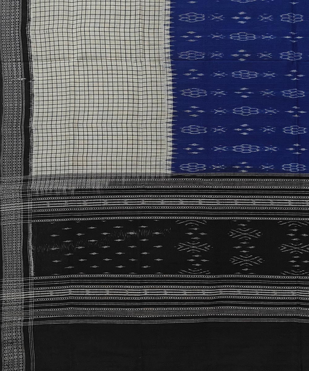 White blue black handwoven cotton sambalpuri dupatta