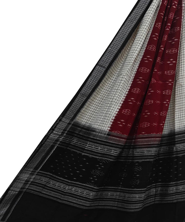 Maroon white black handwoven cotton sambalpuri dupatta