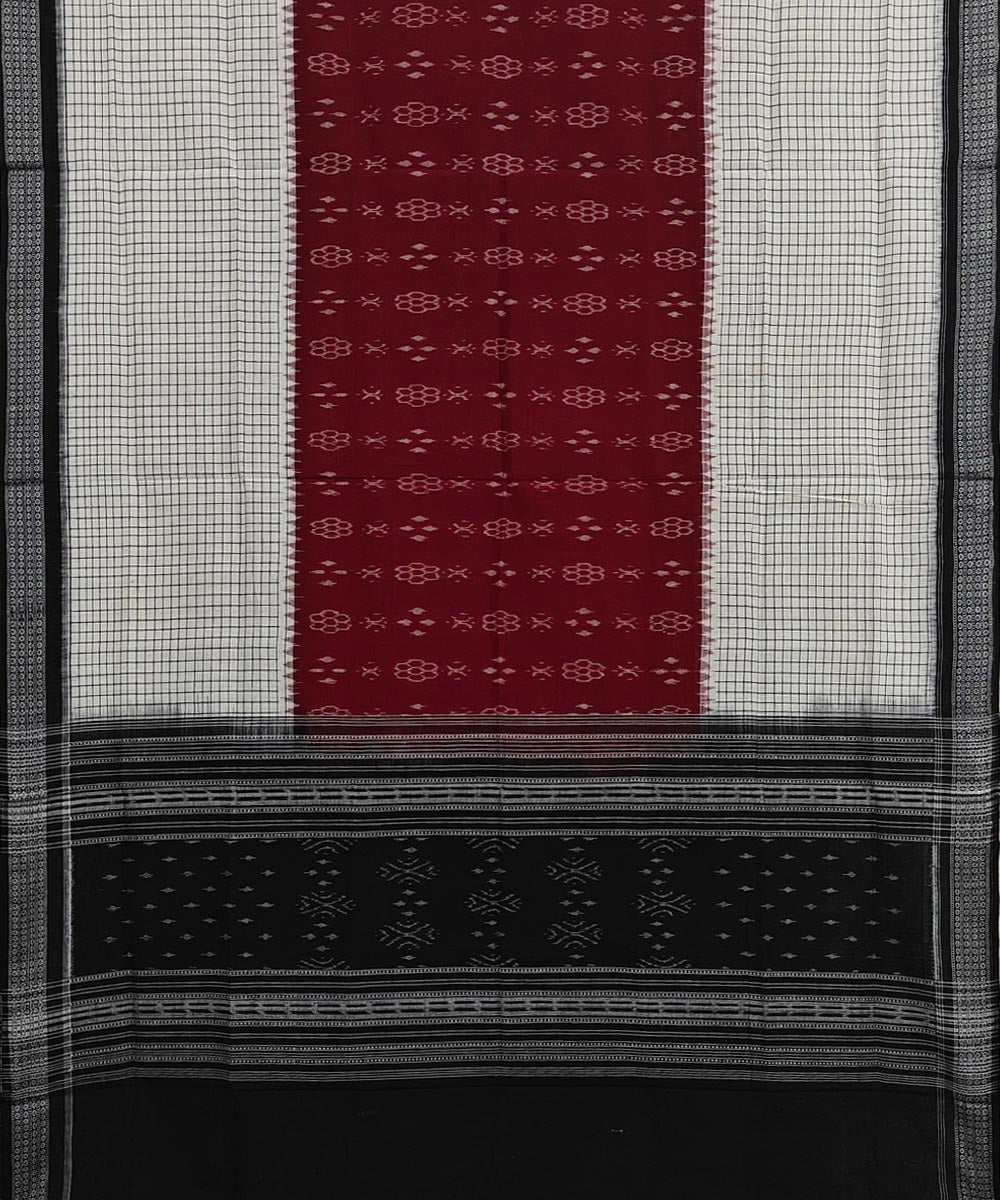 Maroon white black handwoven cotton sambalpuri dupatta