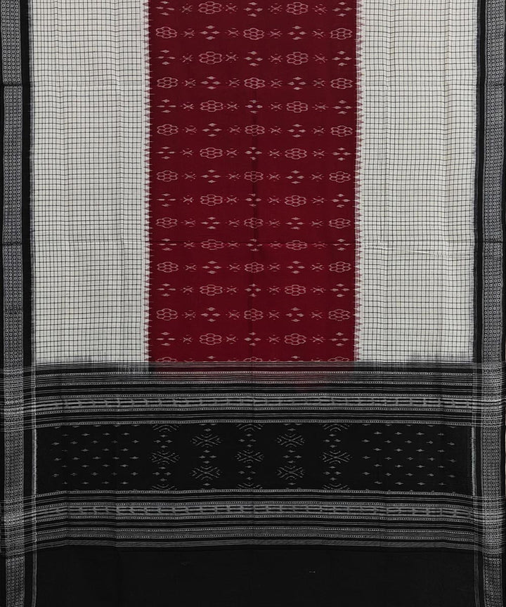 Maroon white black handwoven cotton sambalpuri dupatta