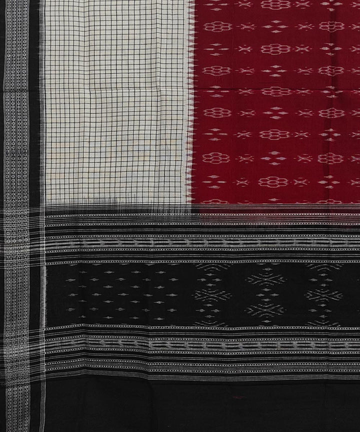Maroon white black handwoven cotton sambalpuri dupatta