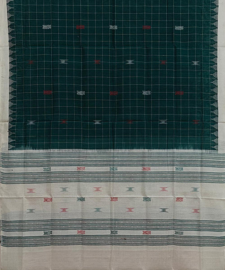 Dark green white handwoven cotton sambalpuri dupatta