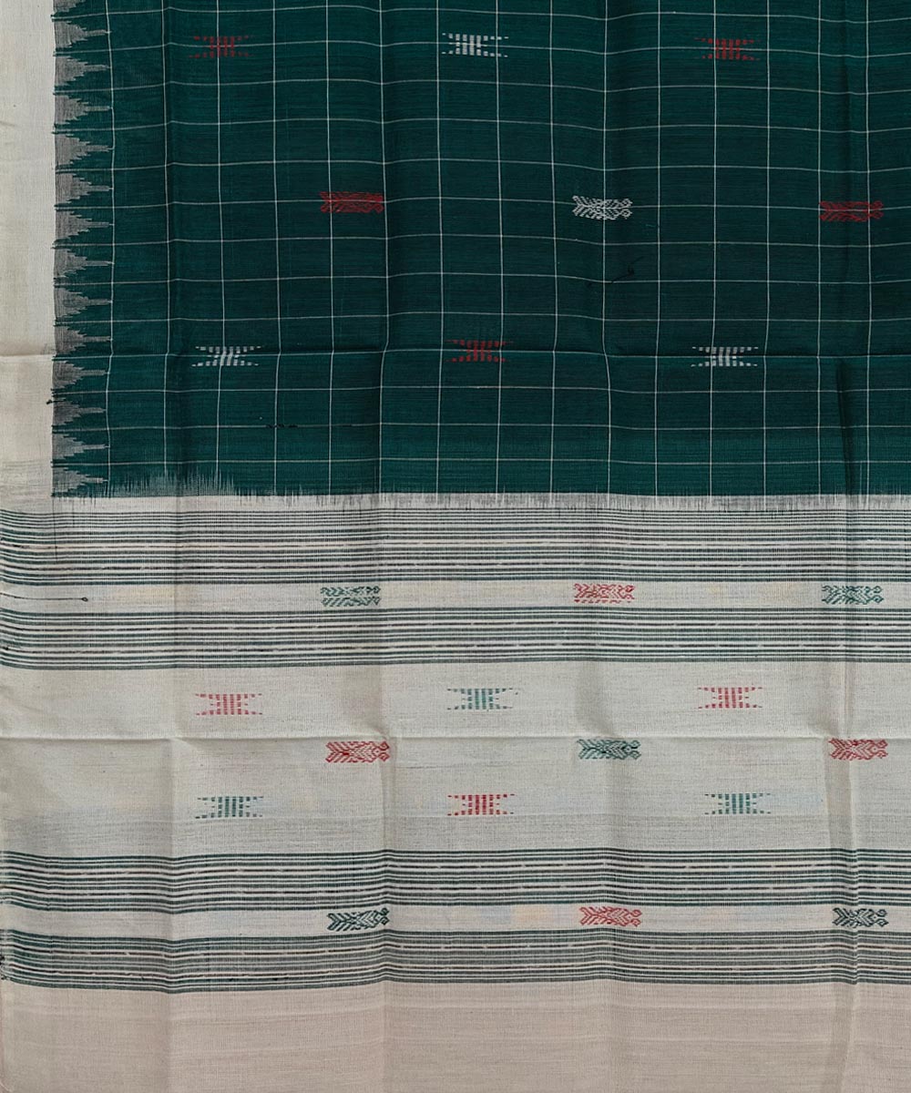 Dark green white handwoven cotton sambalpuri dupatta