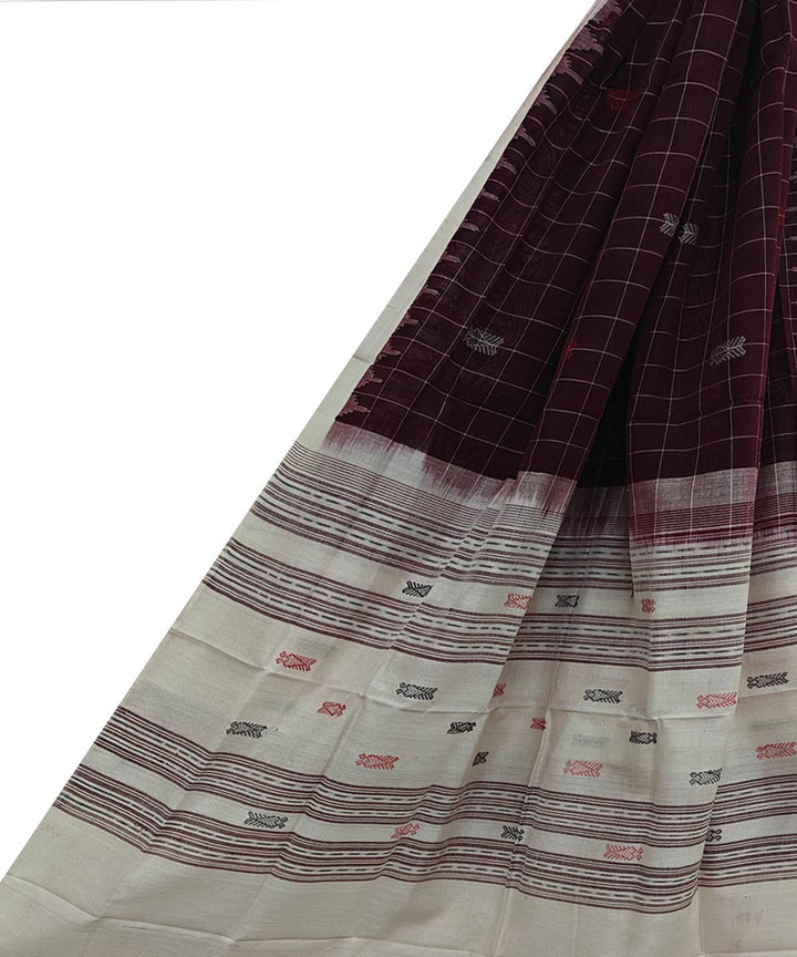 Maroon white handwoven cotton sambalpuri dupatta