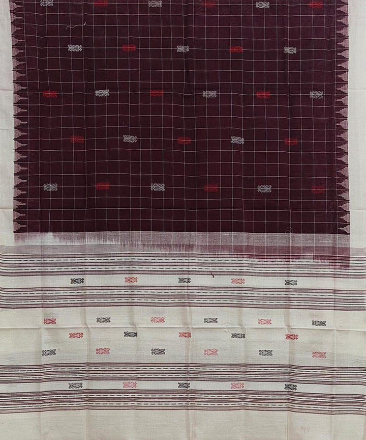 Maroon white handwoven cotton sambalpuri dupatta
