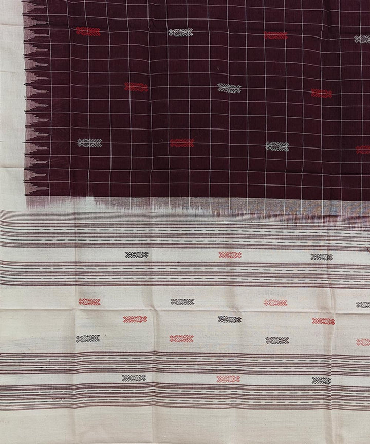Maroon white handwoven cotton sambalpuri dupatta
