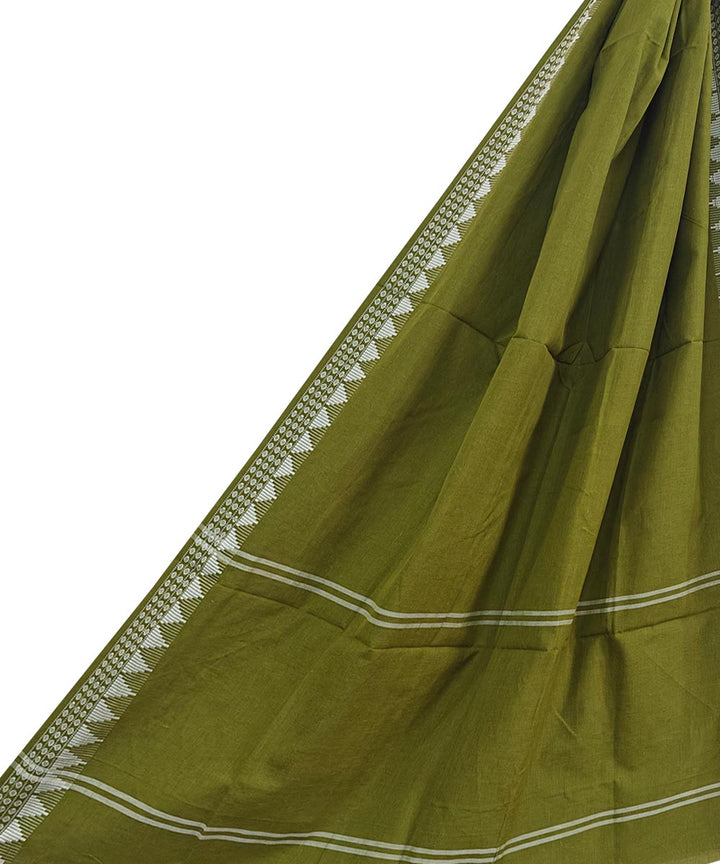 Olive green white handwoven cotton sambalpuri dupatta