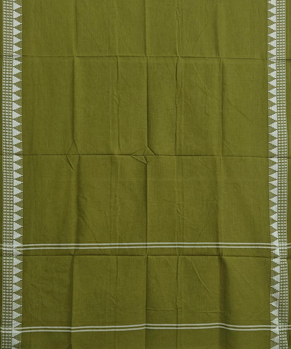 Olive green white handwoven cotton sambalpuri dupatta