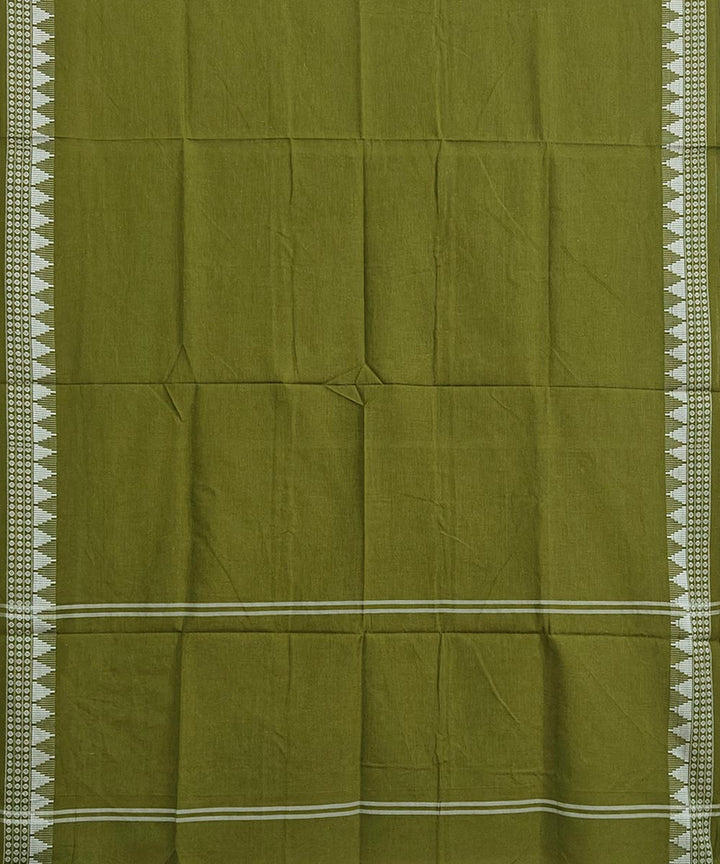 Olive green white handwoven cotton sambalpuri dupatta