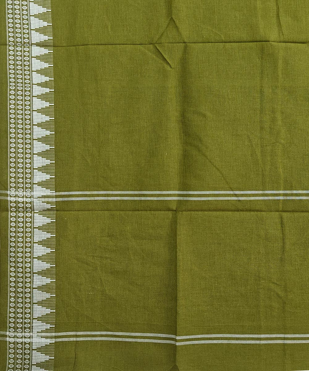 Olive green white handwoven cotton sambalpuri dupatta