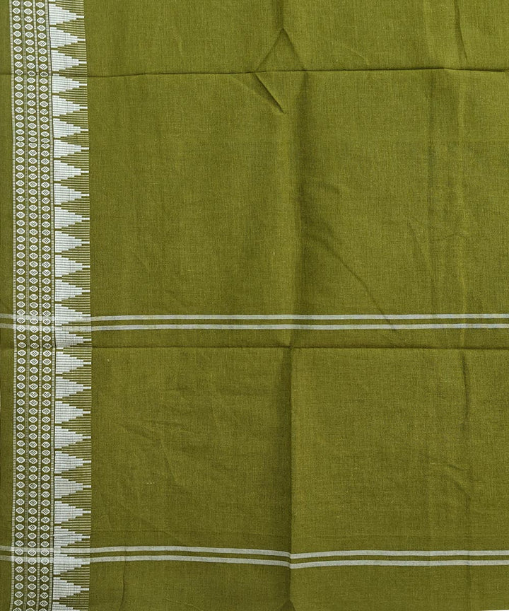 Olive green white handwoven cotton sambalpuri dupatta