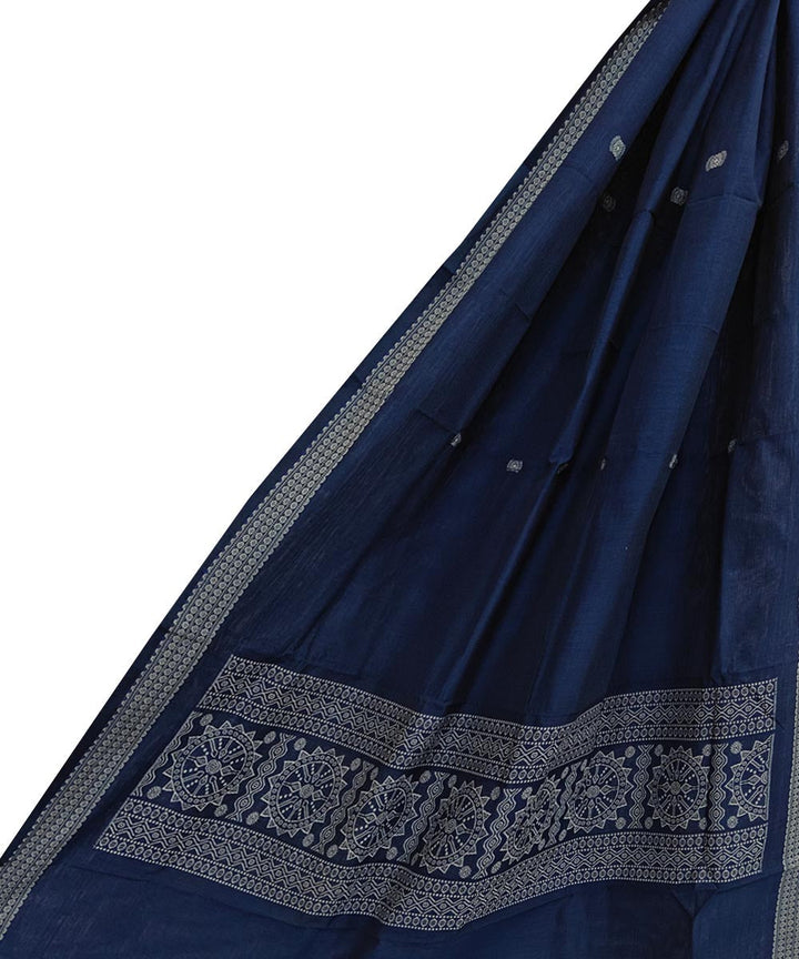 Navy blue white handwoven cotton bomkai dupatta