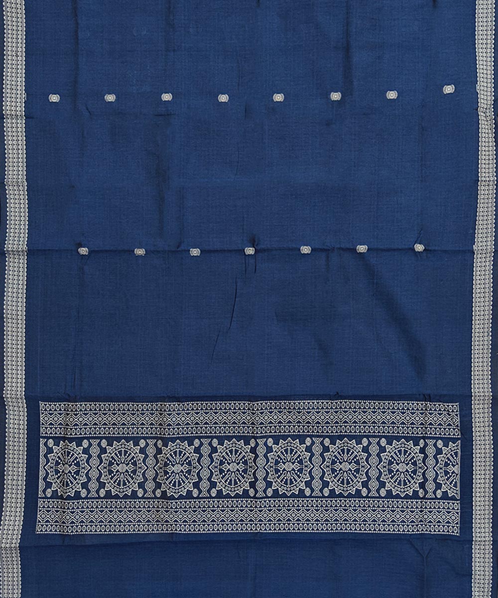 Navy blue white handwoven cotton bomkai dupatta