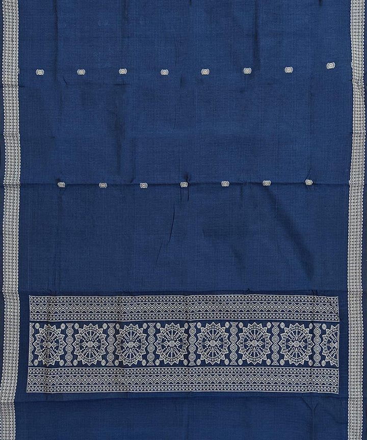 Navy blue white handwoven cotton bomkai dupatta