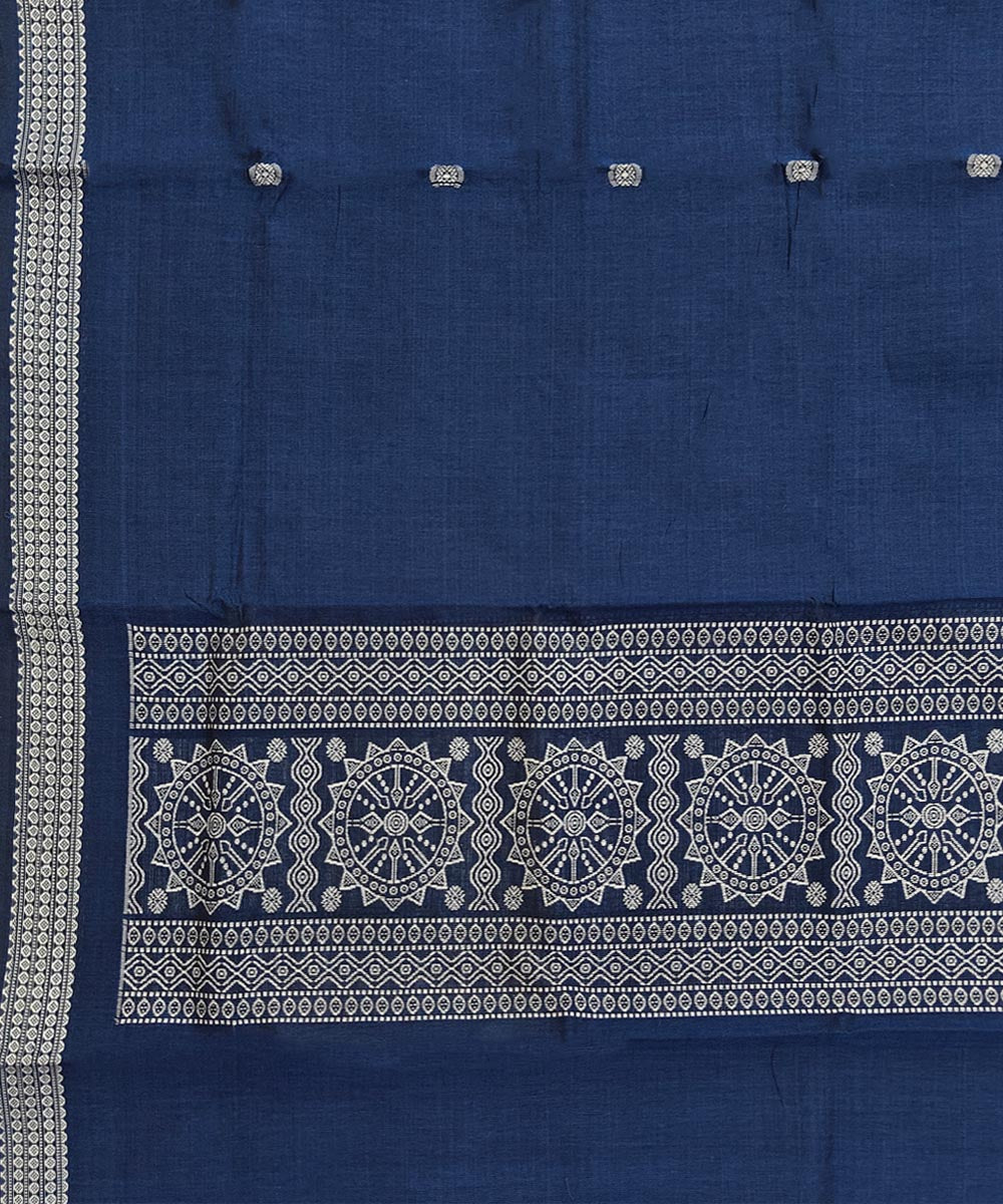 Navy blue white handwoven cotton bomkai dupatta