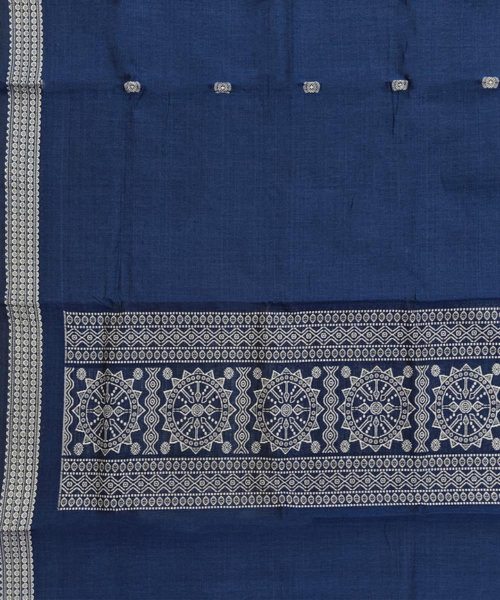 Navy blue white handwoven cotton bomkai dupatta