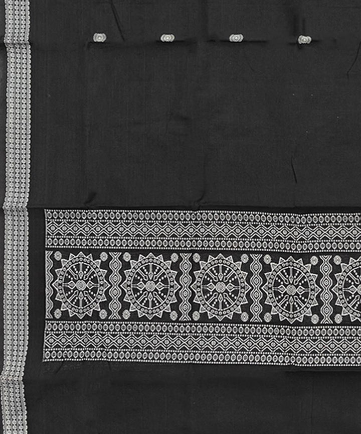 Black white handwoven cotton bomkai dupatta