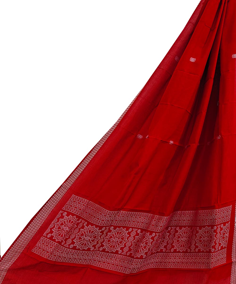 Red white handwoven cotton bomkai dupatta