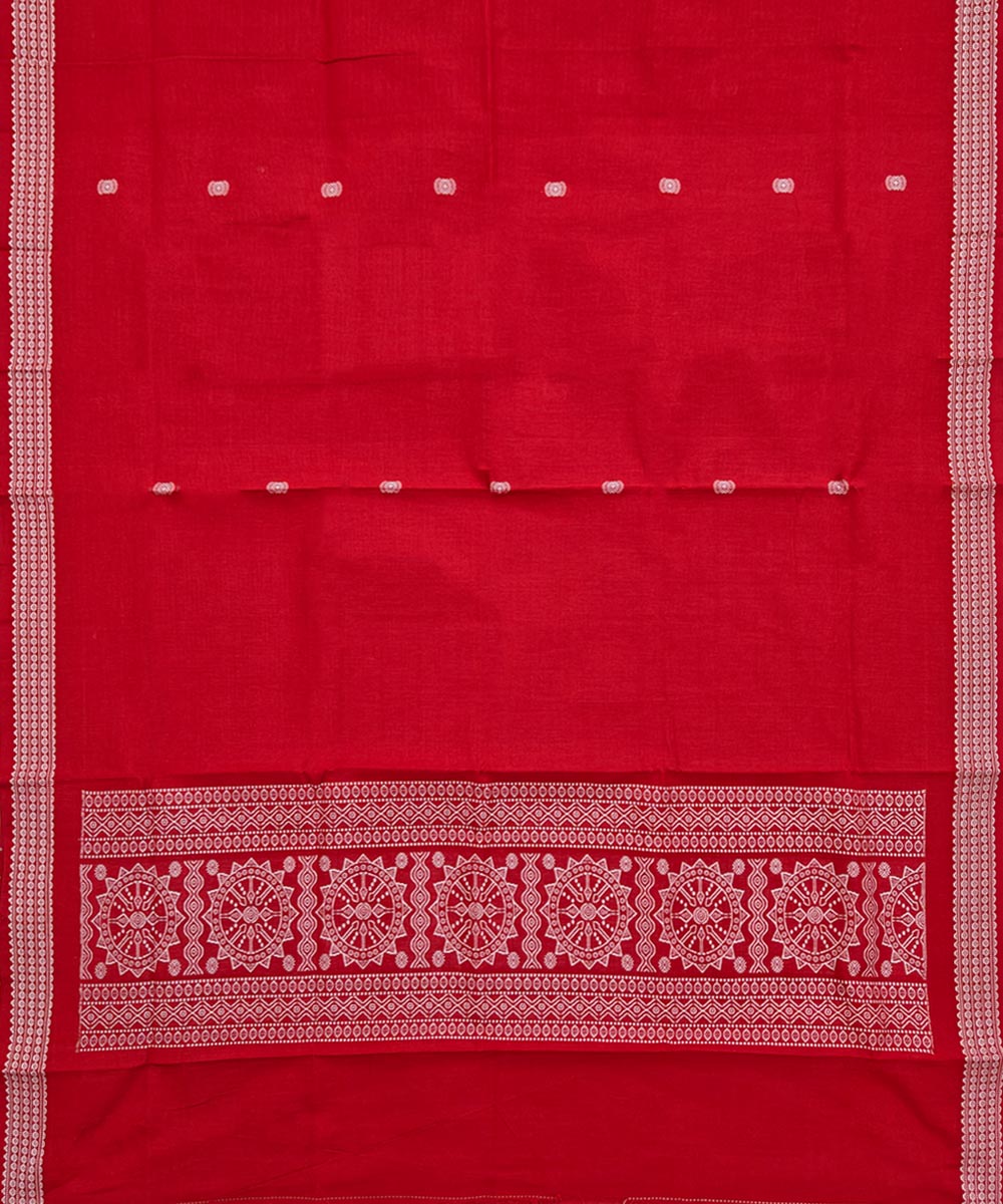 Red white handwoven cotton bomkai dupatta