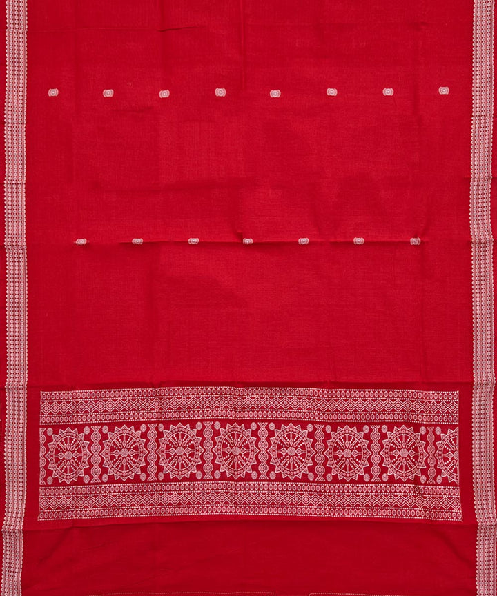 Red white handwoven cotton bomkai dupatta