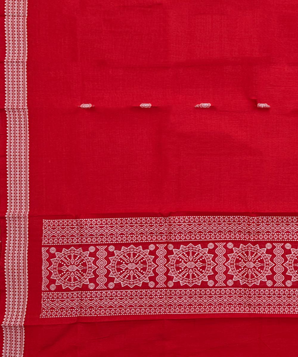 Red white handwoven cotton bomkai dupatta