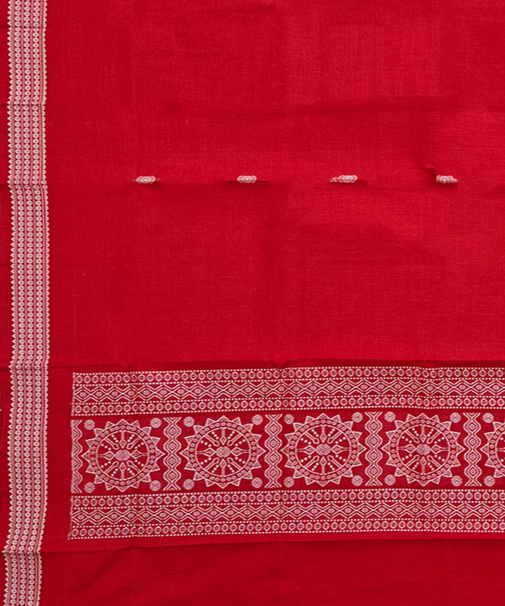 Red white handwoven cotton bomkai dupatta