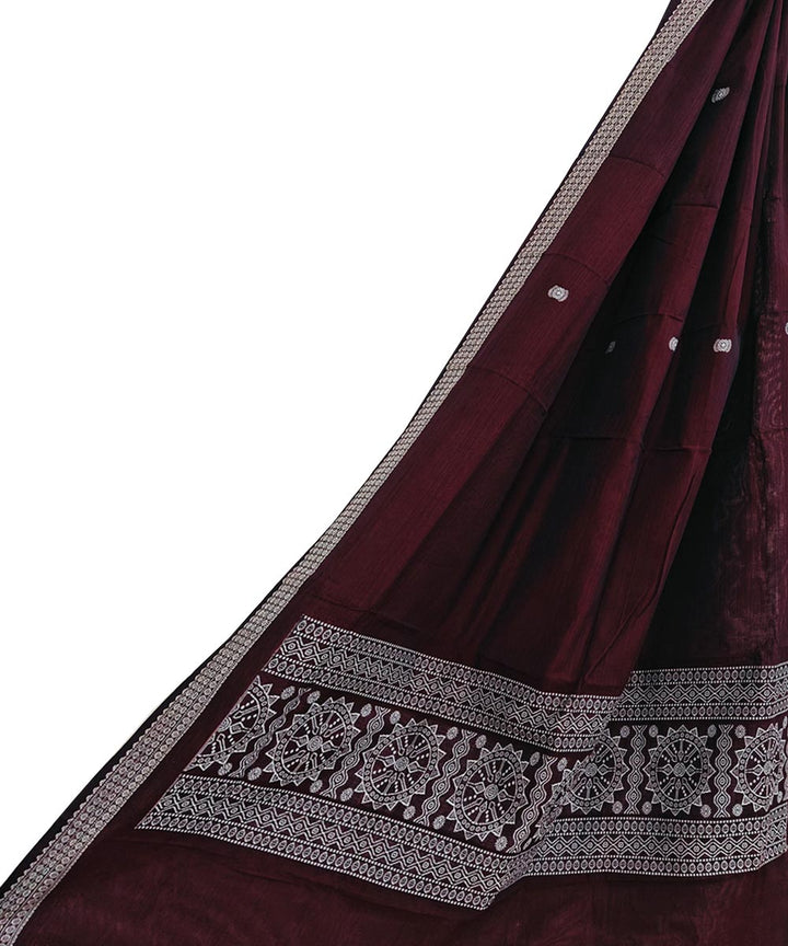 Maroon white handwoven cotton bomkai dupatta