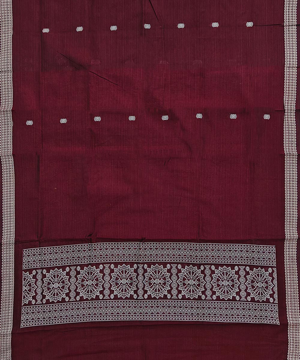 Maroon white handwoven cotton bomkai dupatta