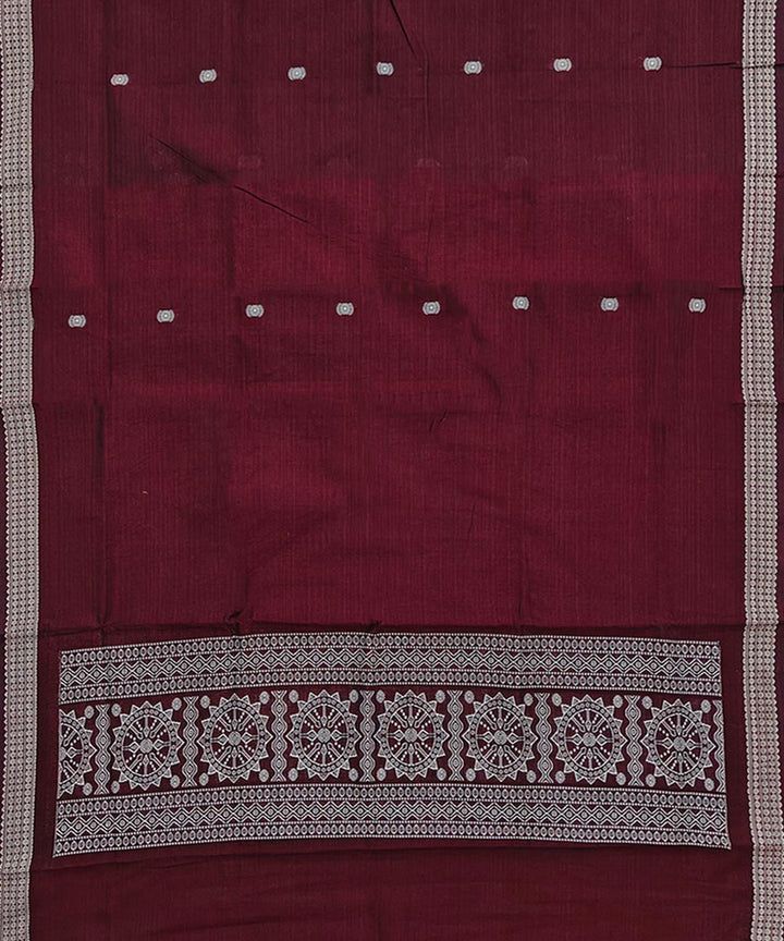Maroon white handwoven cotton bomkai dupatta