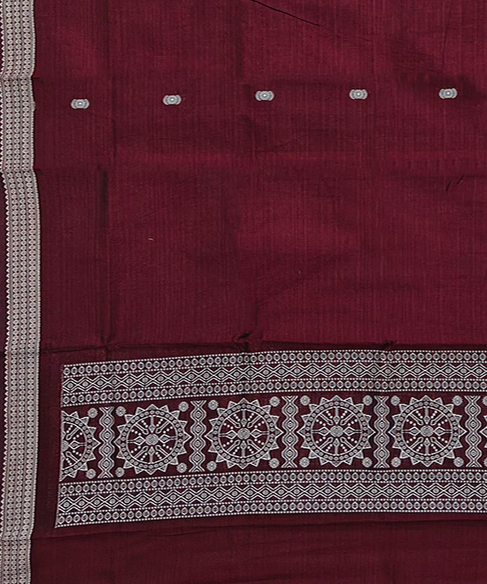 Maroon white handwoven cotton bomkai dupatta