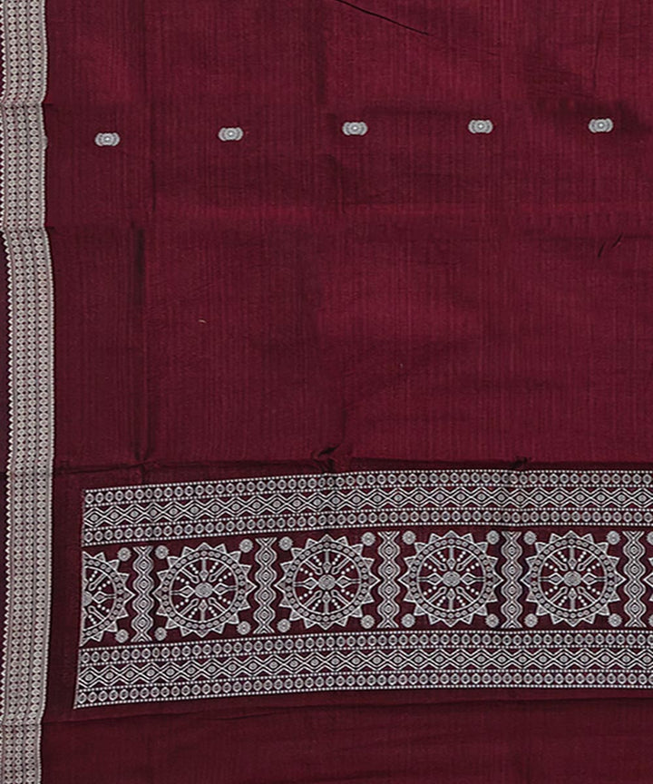 Maroon white handwoven cotton bomkai dupatta