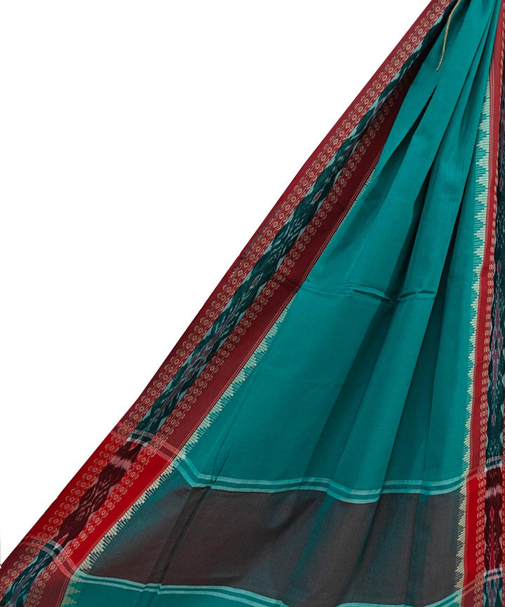 Teal Green Red Handloom Cotton Nuapatna Dupatta