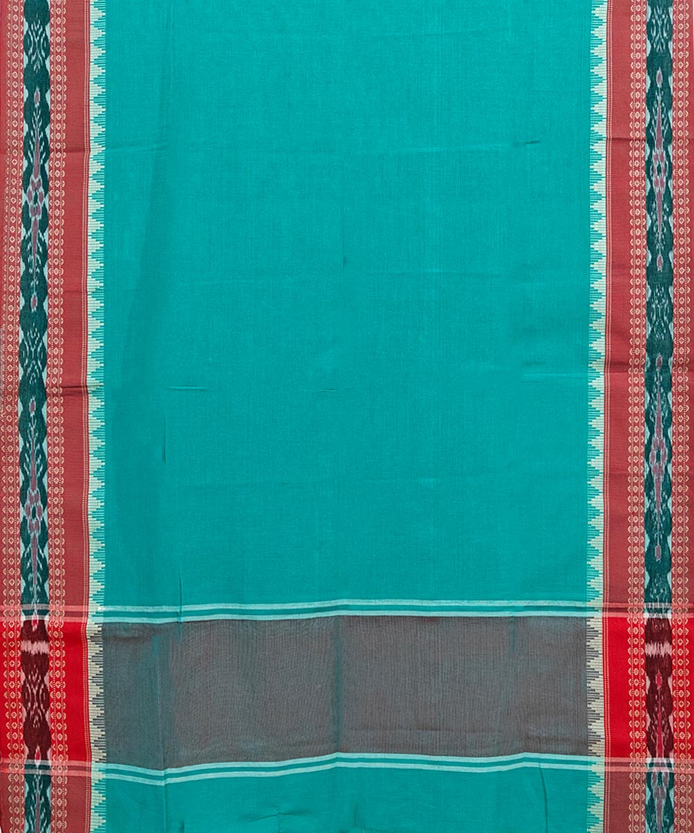 Teal Green Red Handloom Cotton Nuapatna Dupatta