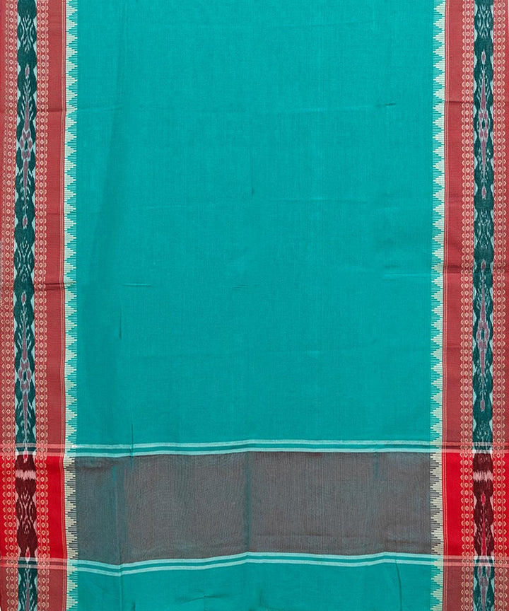 Teal Green Red Handloom Cotton Nuapatna Dupatta