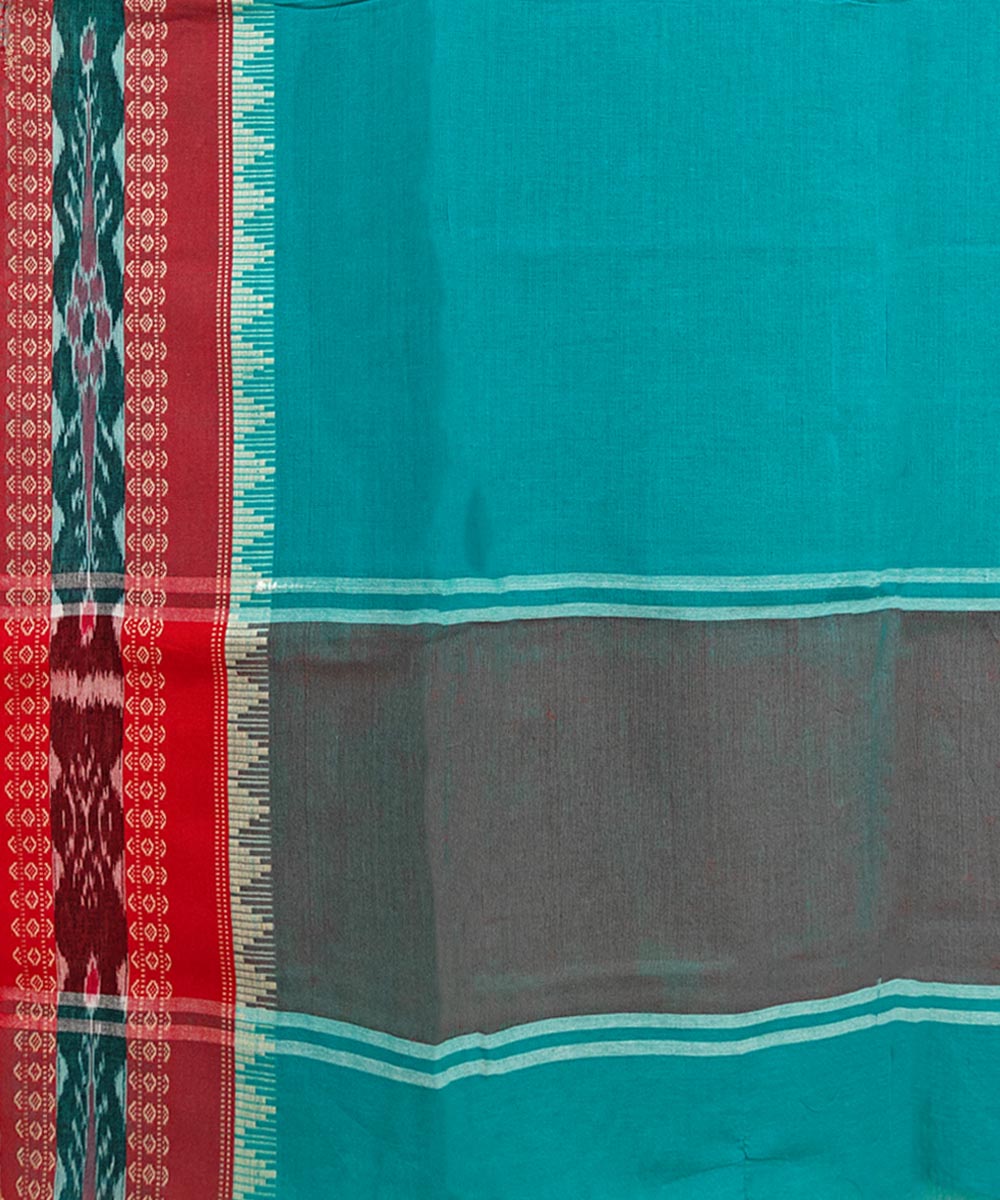 Teal Green Red Handloom Cotton Nuapatna Dupatta