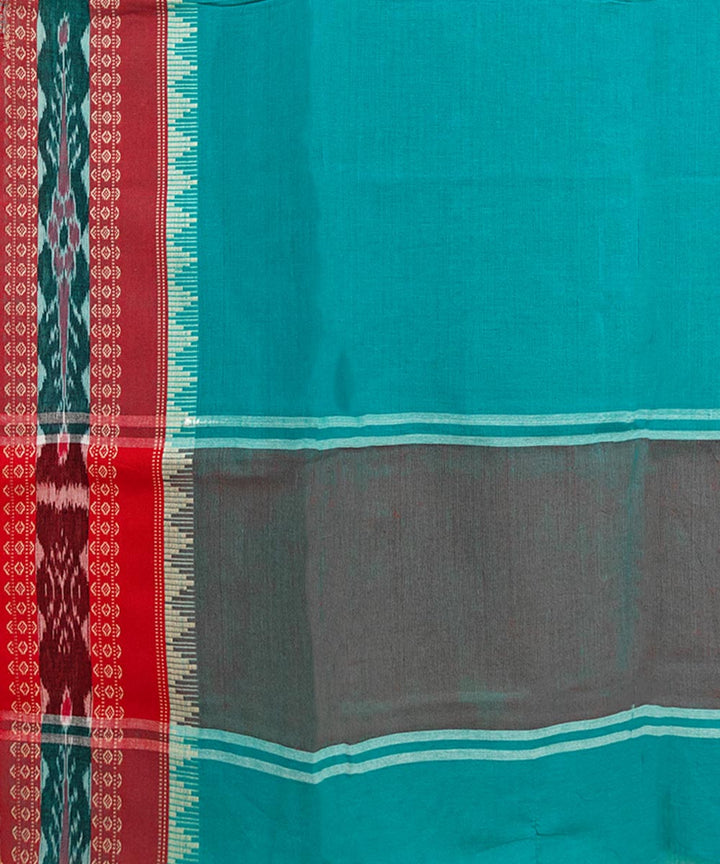 Teal Green Red Handloom Cotton Nuapatna Dupatta