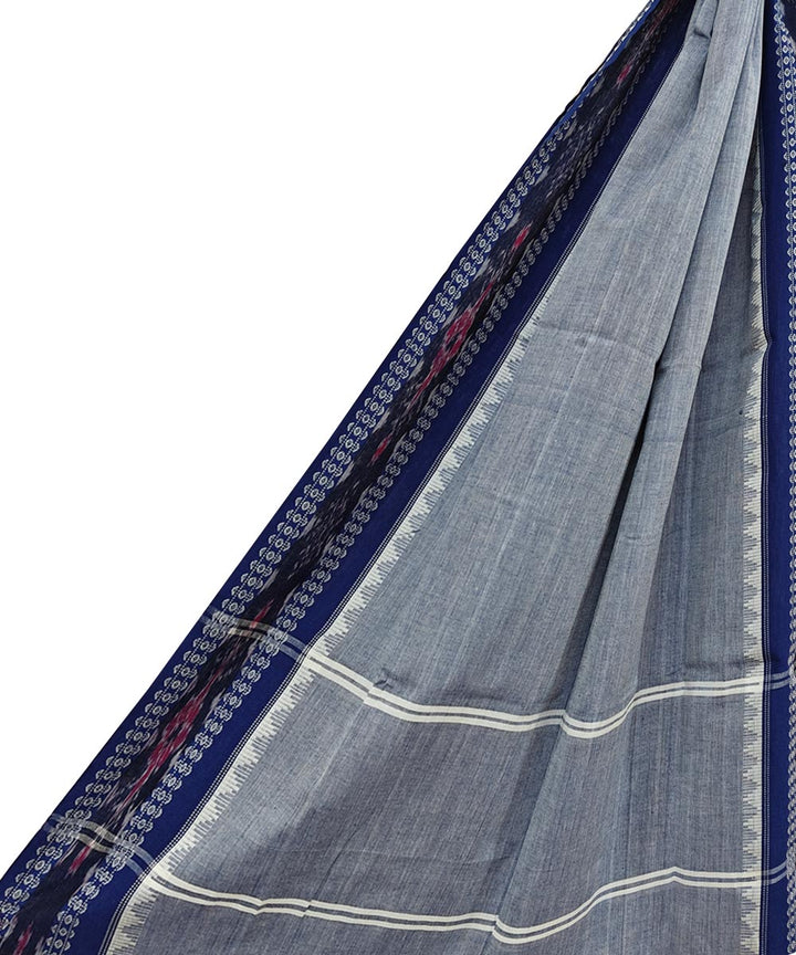 Grey Navy Blue Handloom Cotton Nuapatna Dupatta
