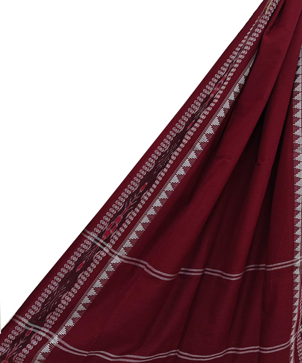 Maroon white Handloom Cotton Nuapatna Dupatta