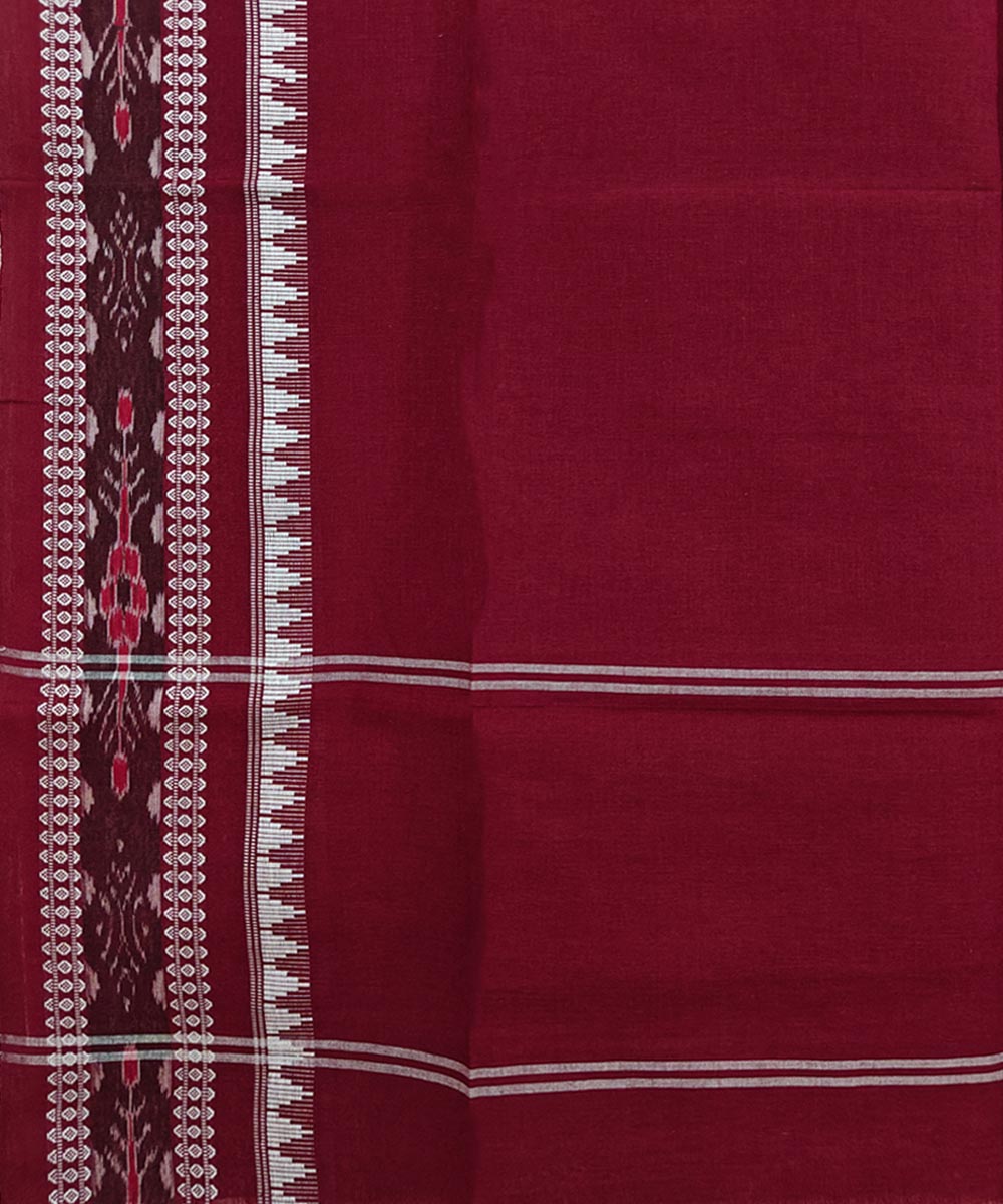 Maroon white Handloom Cotton Nuapatna Dupatta