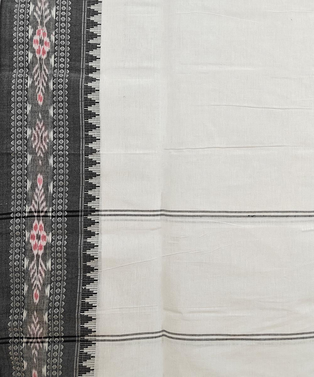 White Black Handloom Cotton Nuapatna Dupatta