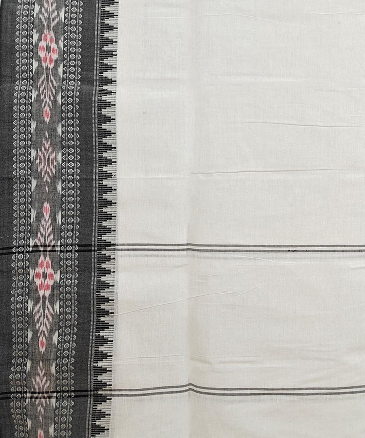 White Black Handloom Cotton Nuapatna Dupatta