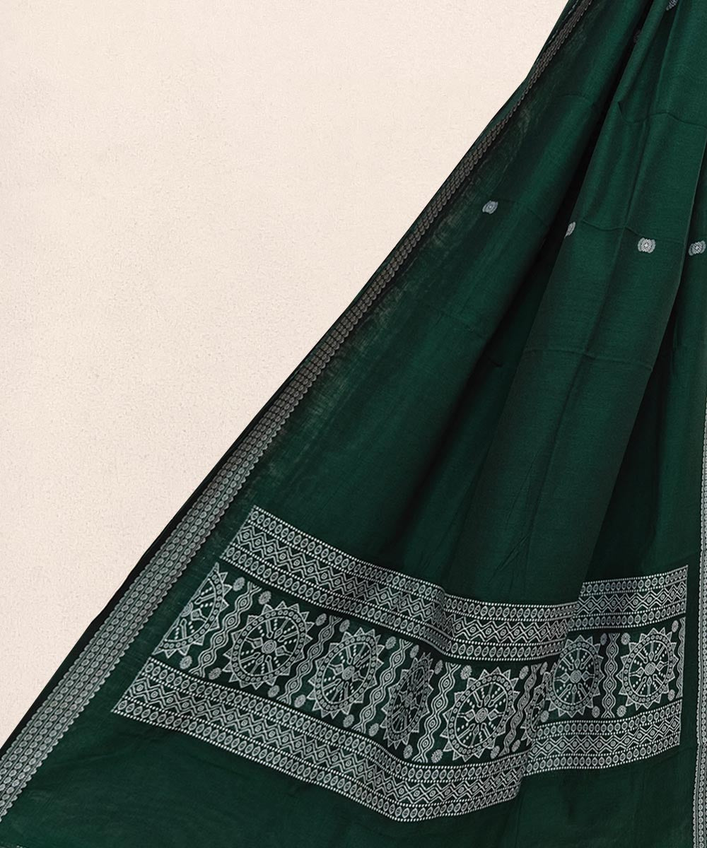 Dark Green white Handloom Cotton Nuapatna Dupatta