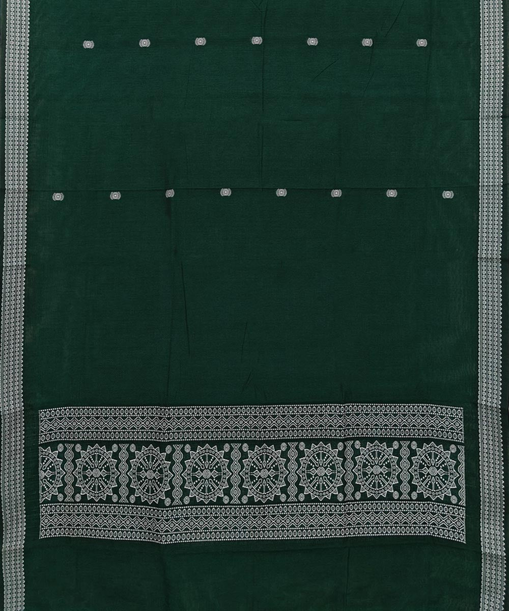 Dark Green white Handloom Cotton Nuapatna Dupatta