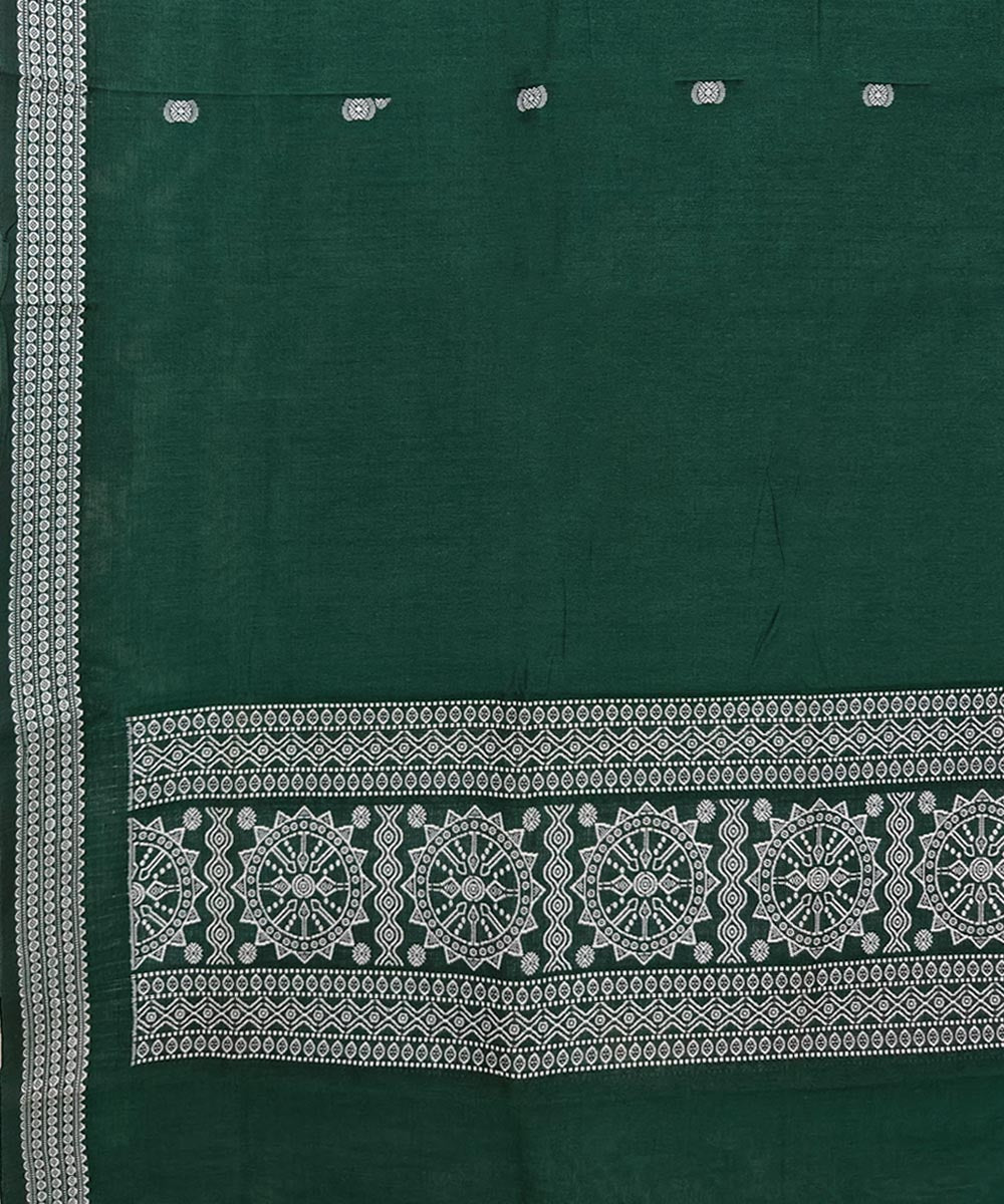 Dark Green white Handloom Cotton Nuapatna Dupatta