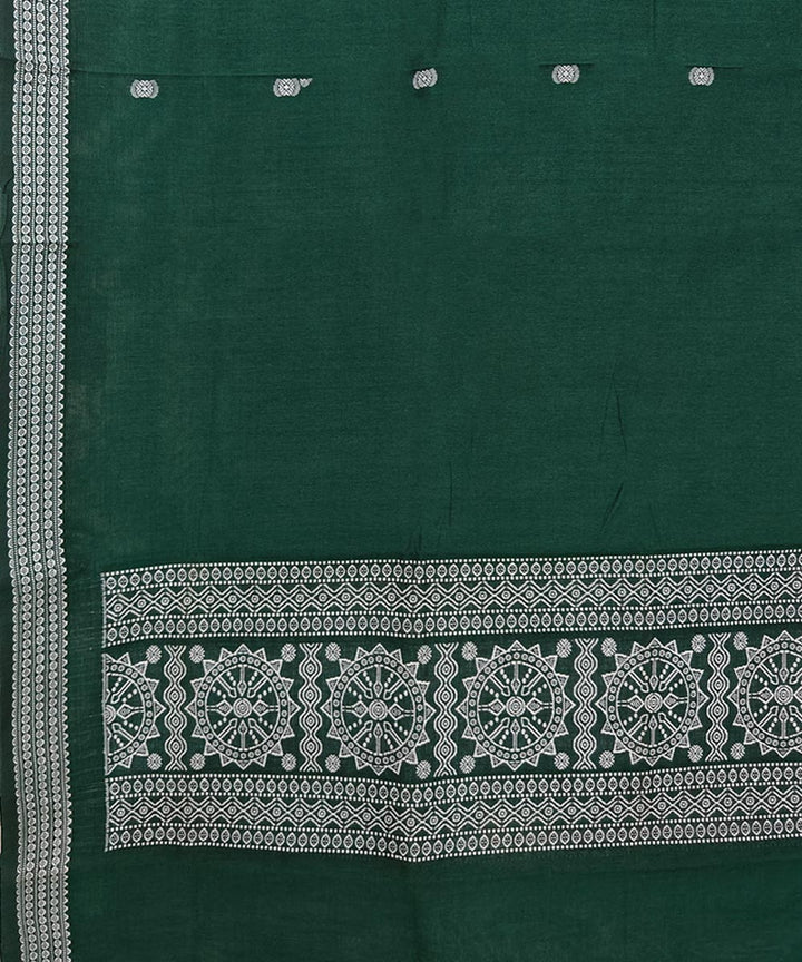 Dark Green white Handloom Cotton Nuapatna Dupatta