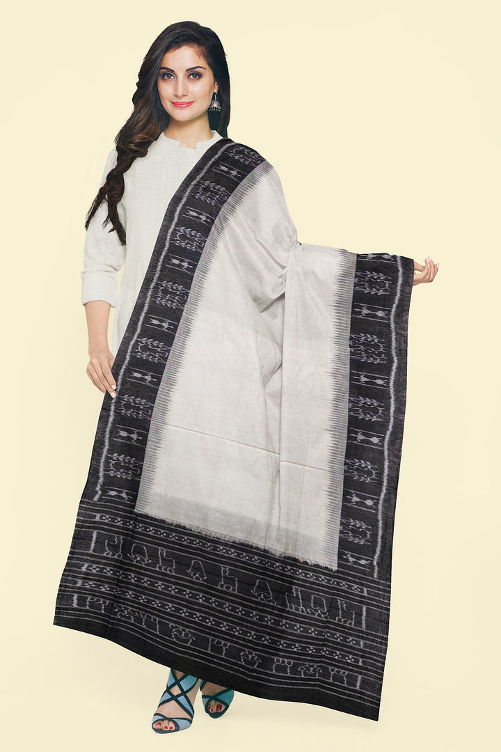 White Black Handloom Cotton Sambalpuri Dupatta