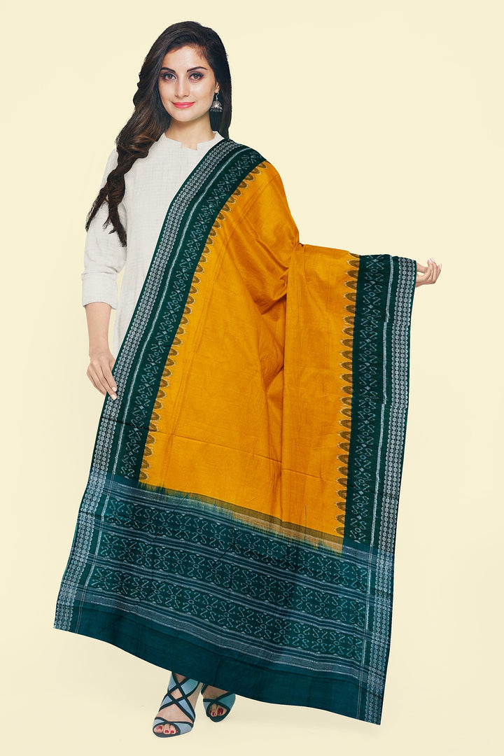 Yellow Green Handloom Cotton Sambalpuri Dupatta