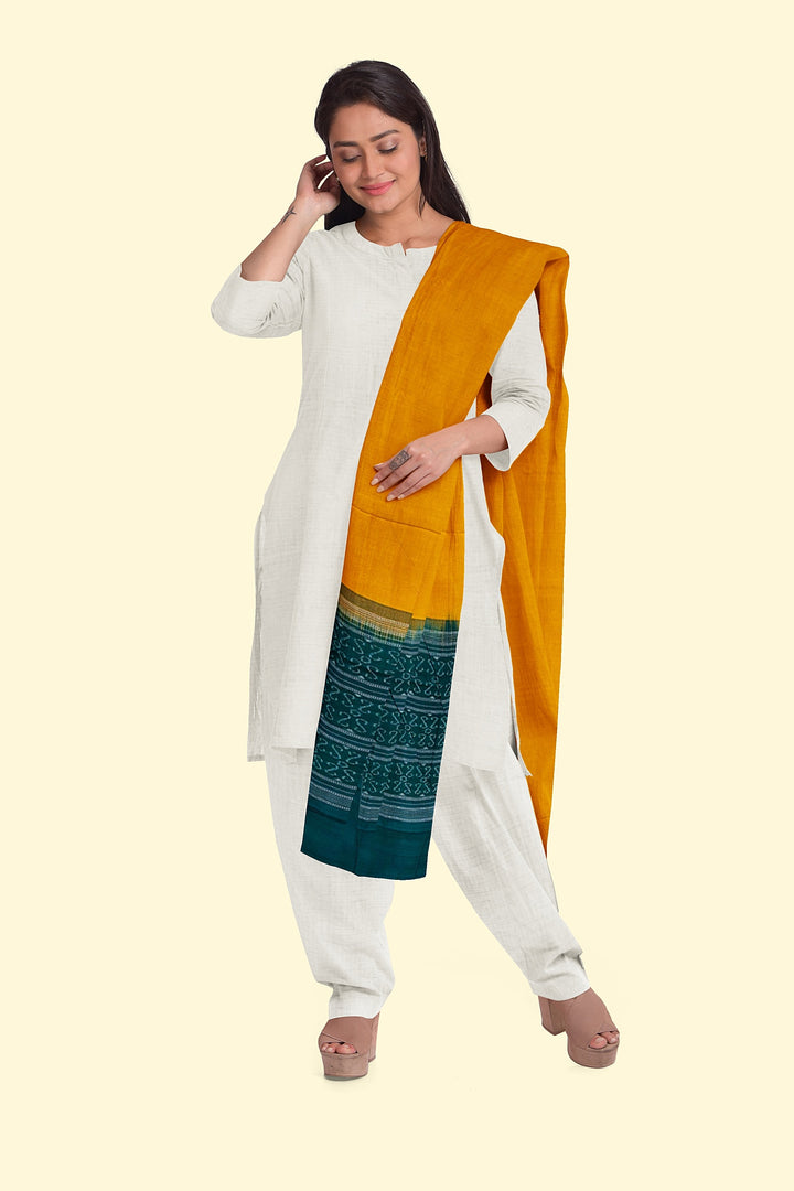 Yellow Green Handloom Cotton Sambalpuri Dupatta