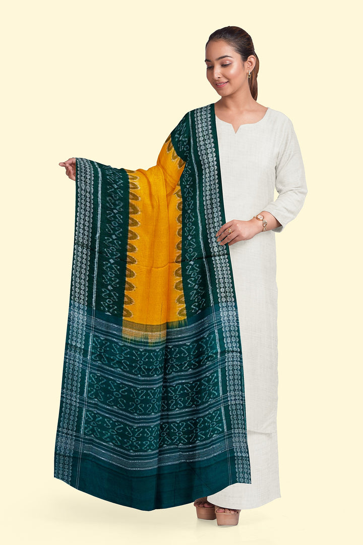 Yellow Green Handloom Cotton Sambalpuri Dupatta
