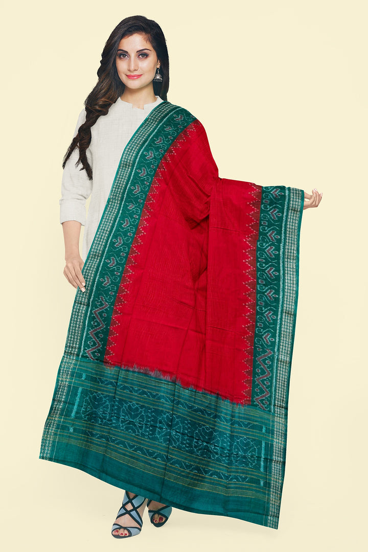Red Green Handloom Cotton Sambalpuri Dupatta